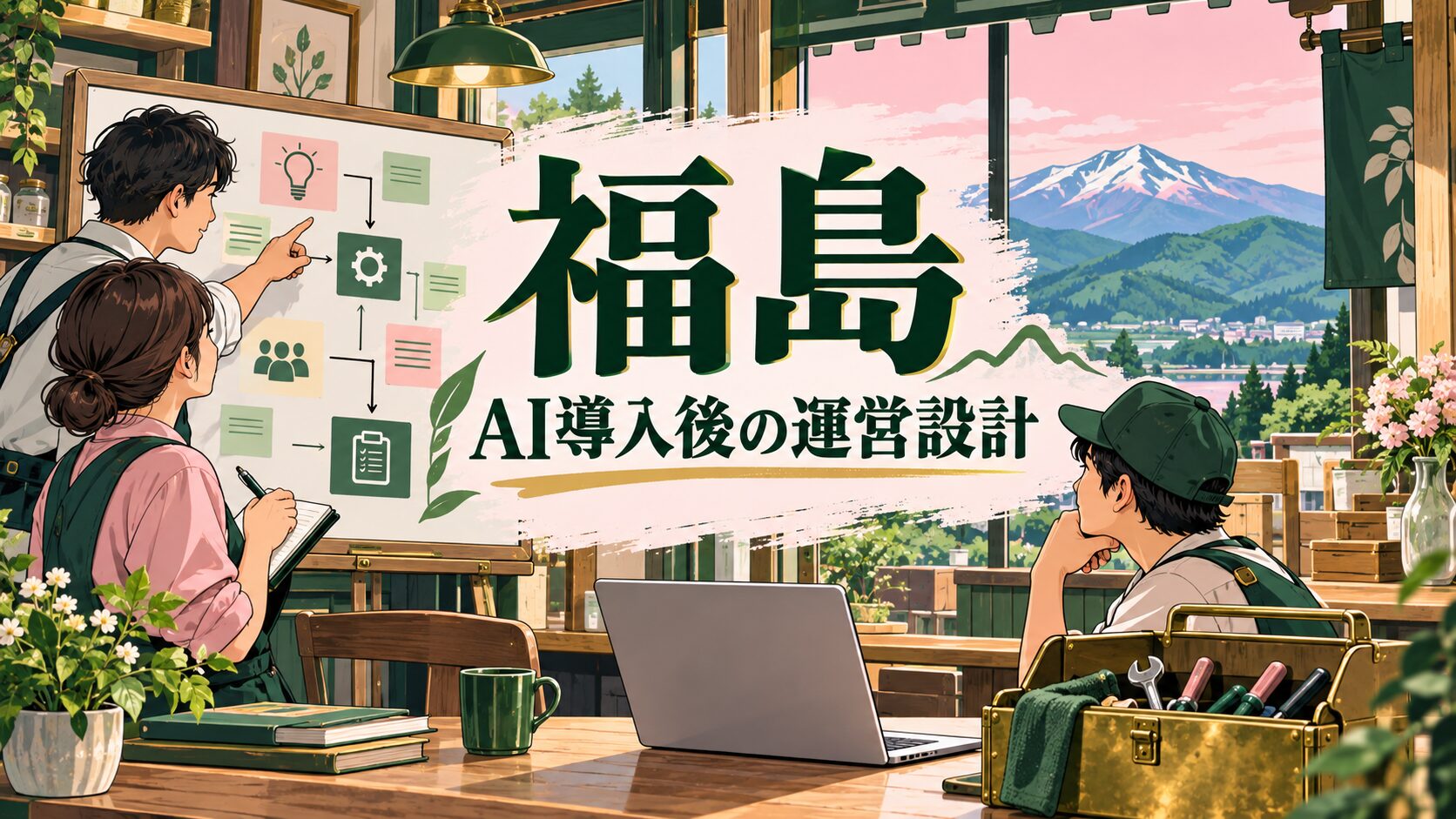 福島市の店舗経営を考えるAI生成イラスト