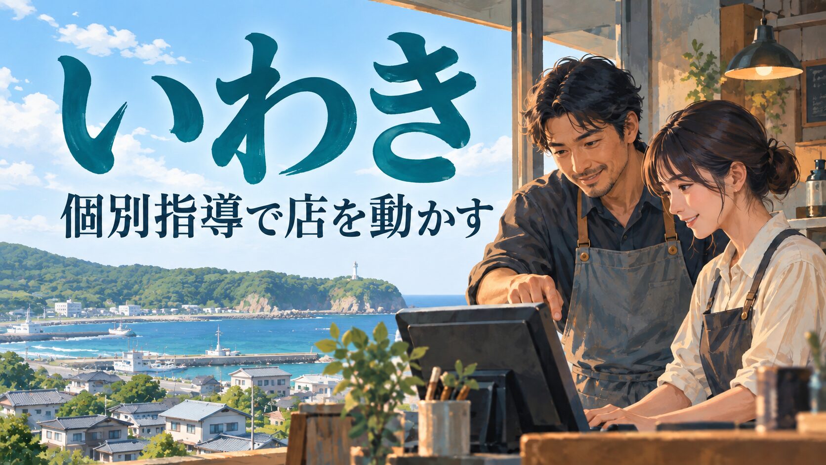 いわき市の店舗経営を考えるAI生成イラスト