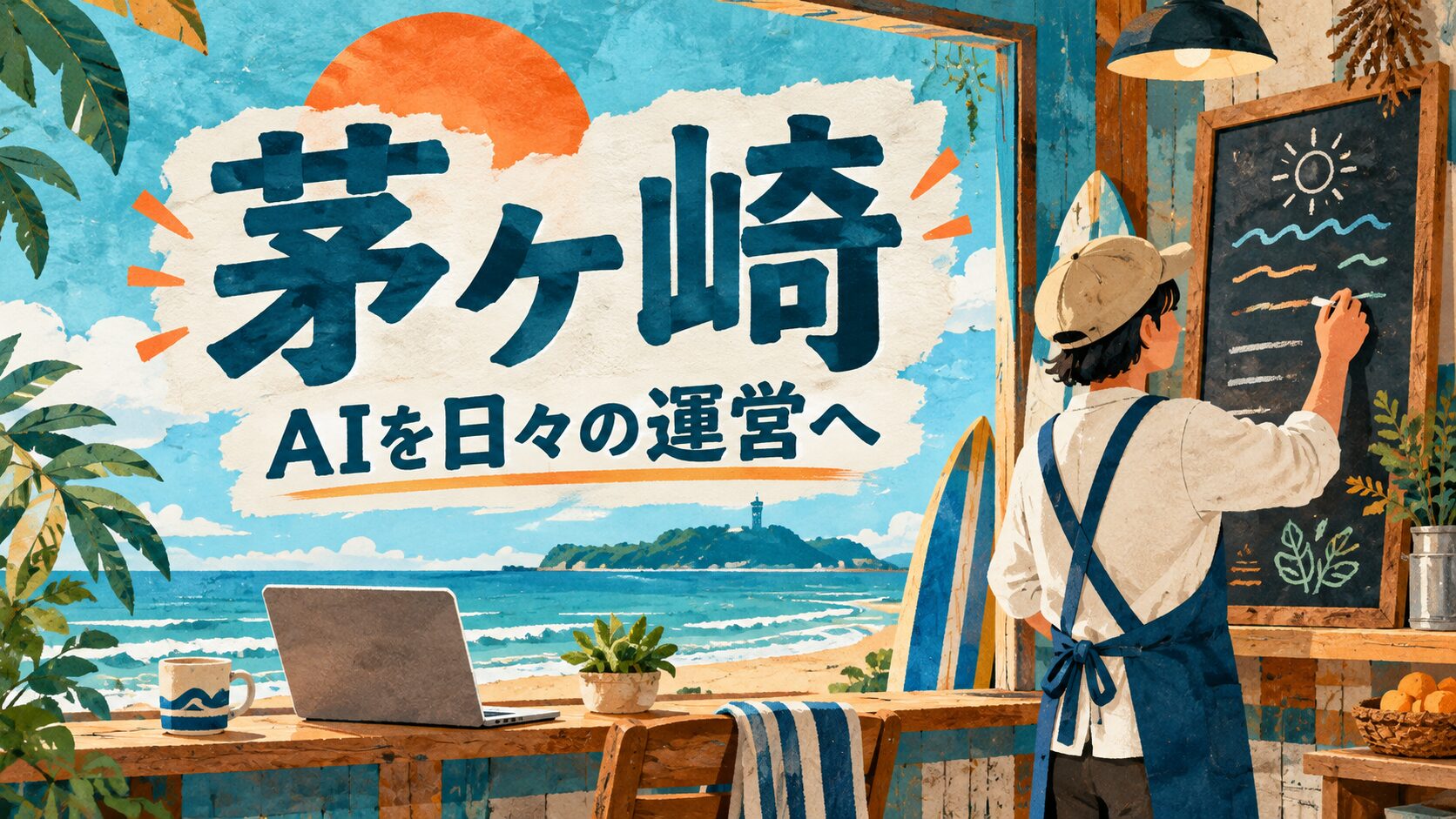 茅ヶ崎市の店舗経営を考えるAI生成イラスト