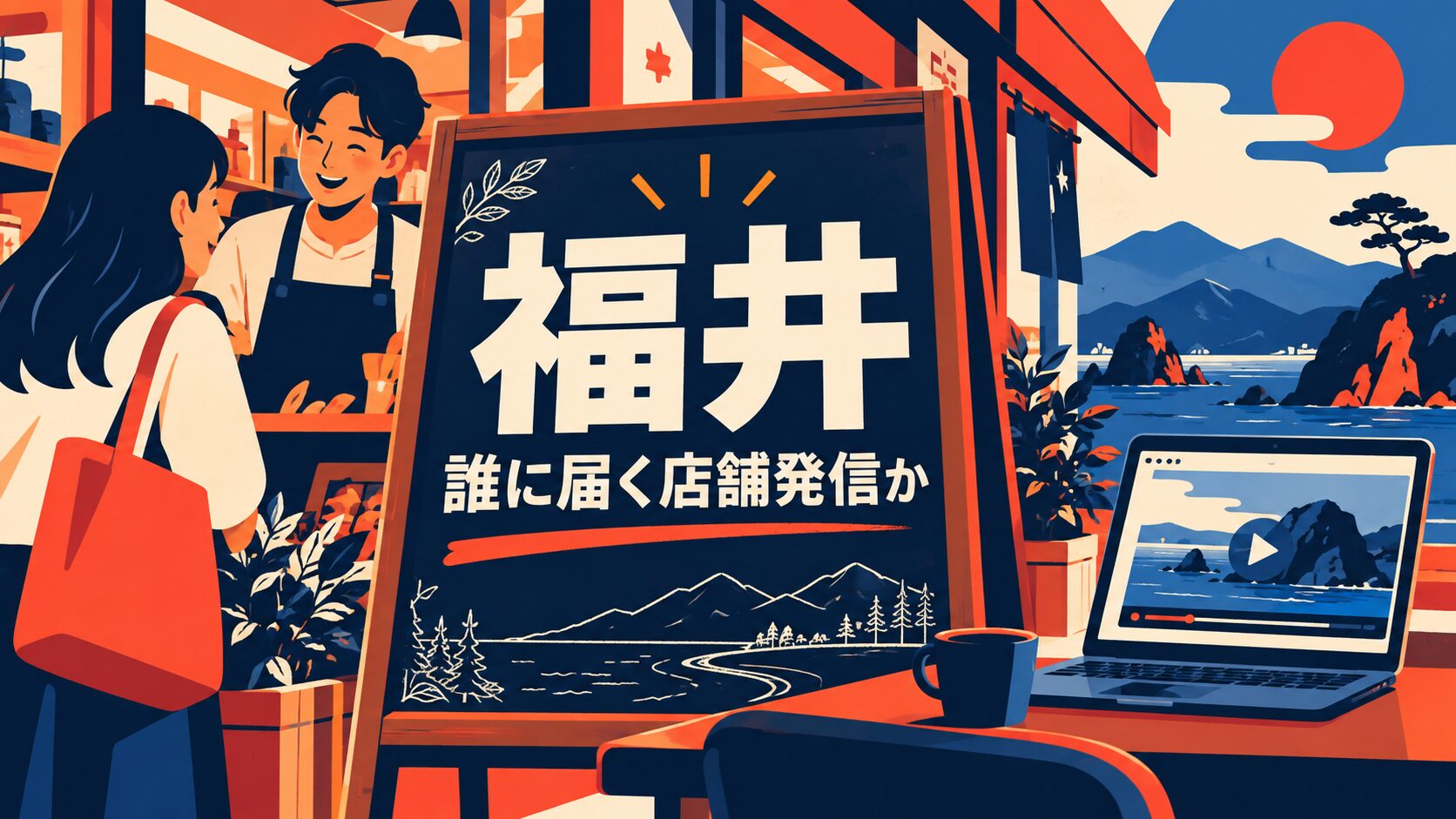 福井市の店舗経営を考えるAI生成イラスト