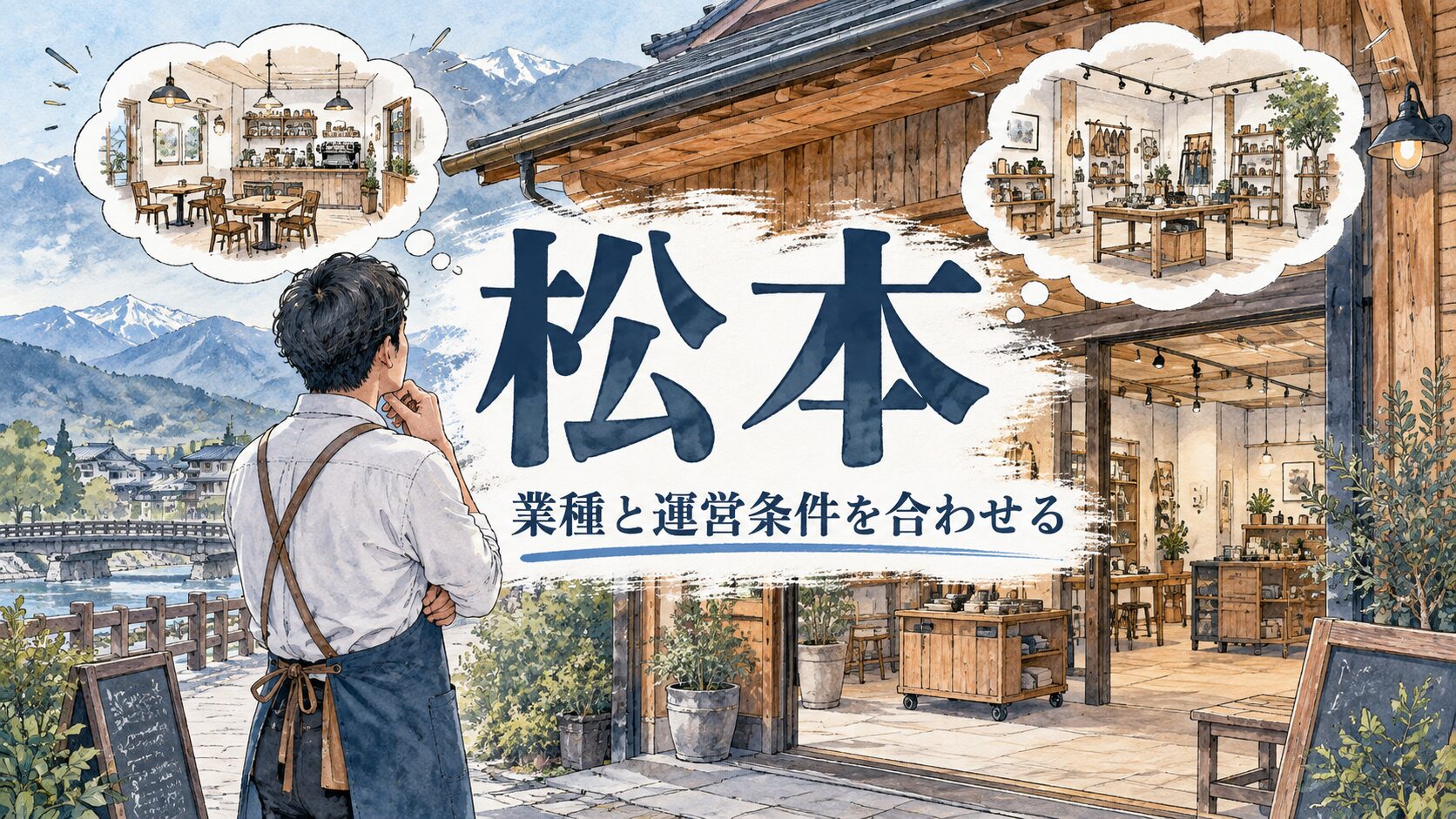 松本市の店舗経営を考えるAI生成イラスト